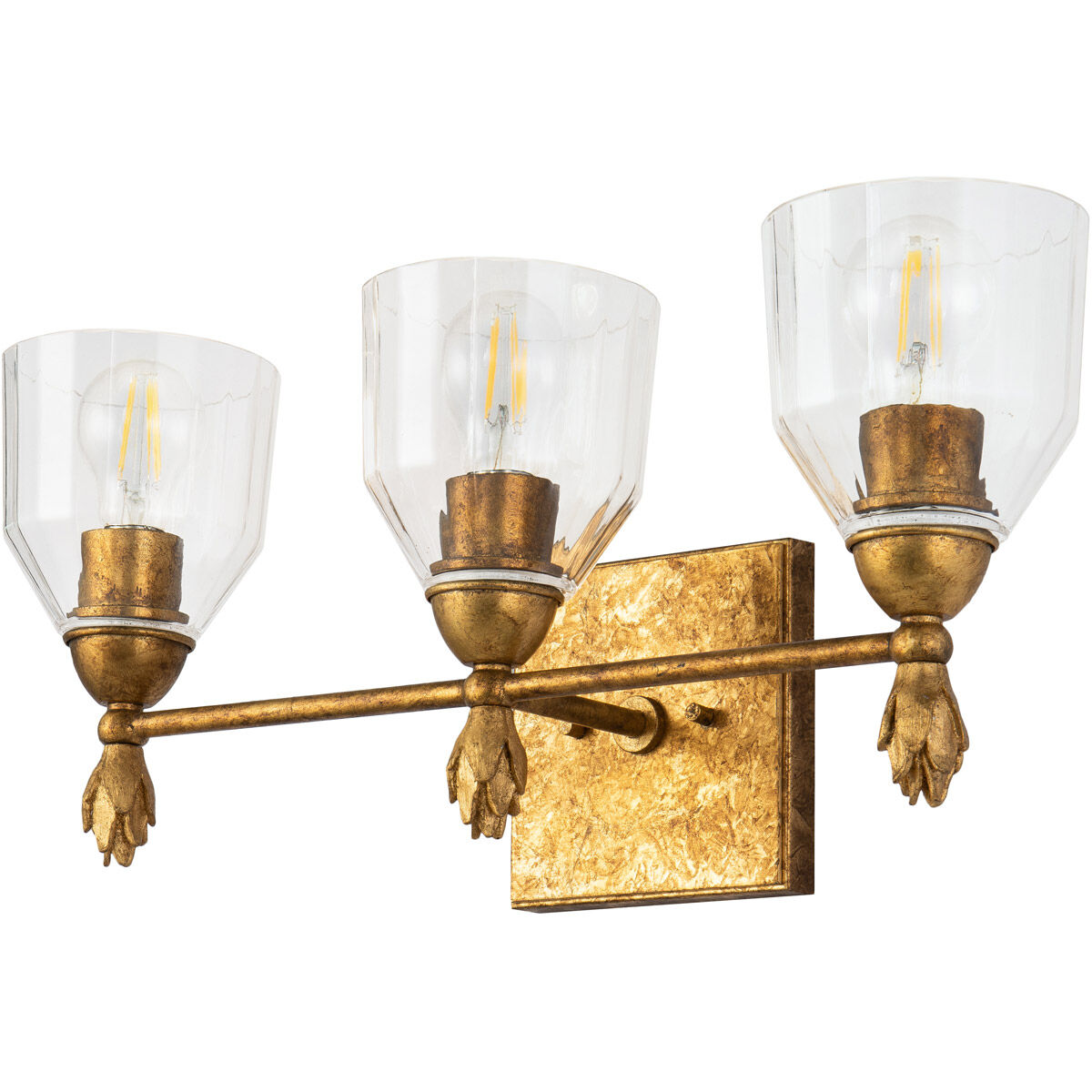 Fun Finial 3 Light 22 inch Gold Leaf with Antique Vanity Light Wall Light